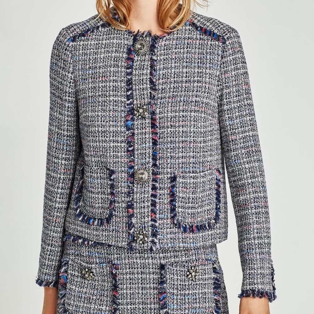Zara Tweed Jacket with Gemstone Buttons